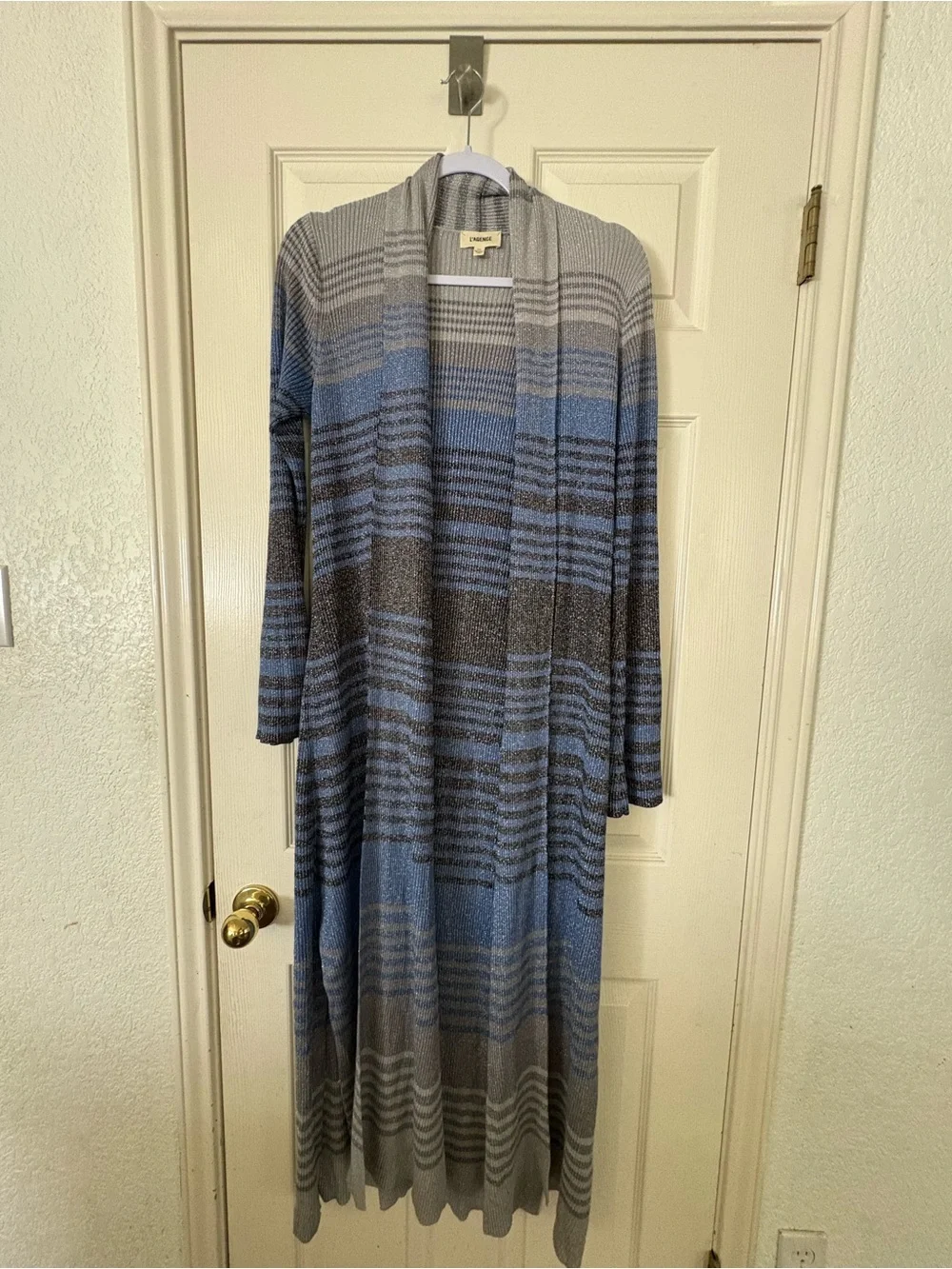 L’AGENCE Marija Long Duster Cardigan Women’s M Metallic Striped Knit #196